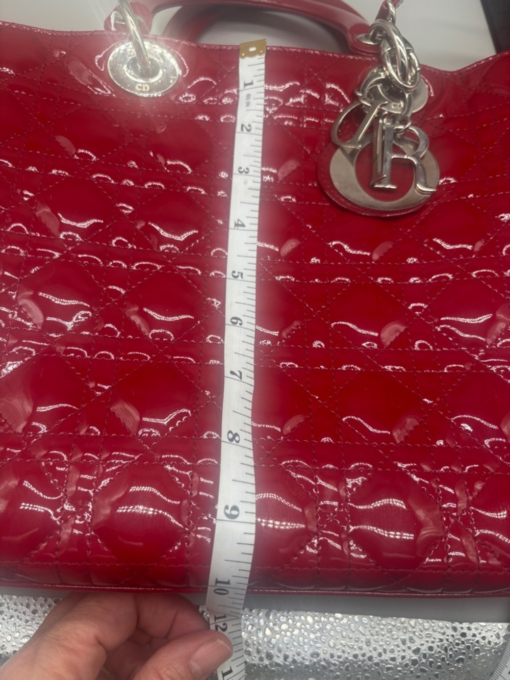 Christian Dior Lady Dior Large Red Patent Cannage Tote Bag Charm - Picture 14 of 15